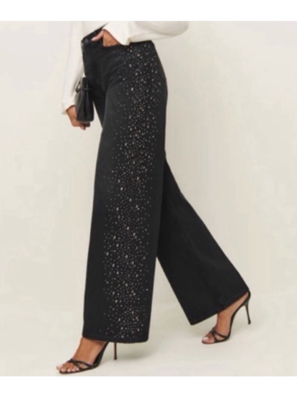 Reformation CARY HIGH RISE EMBELLISHED SLOUCHY
WIDE LEG JEANS size 25